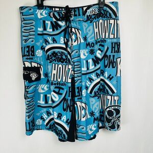 HIC Hawaiian Island Creations Mens Board Shorts 34 Howzit Surf Trunks Vacation
